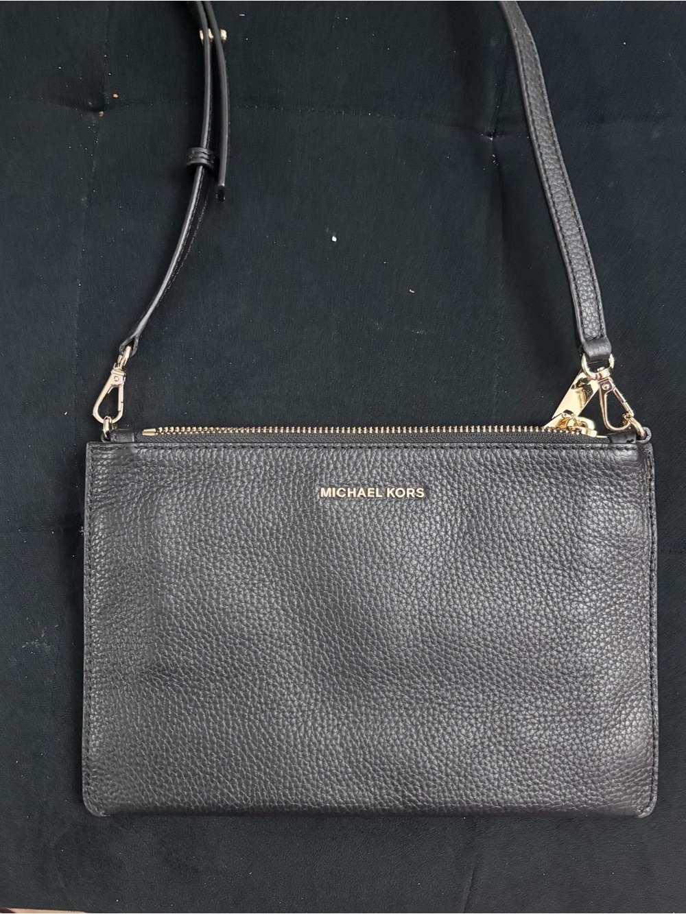 Michael Kors Black Pebbled Leather Double Zip Crossbody